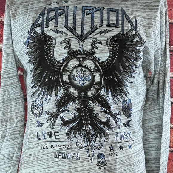 Affliction Men's Long Sleeve Graphic T-shirt -Gray/Black -Various Sizes- NWT - Picture 4 of 12